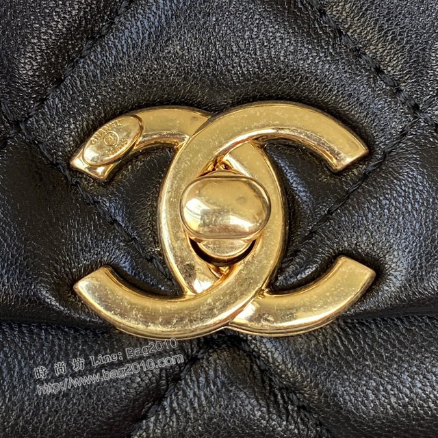 Chanel專櫃22A新款經典菱格口蓋包 AS3366 香奈兒粗曠金色鏈子潤飾手袋小羊皮女包 djc5103